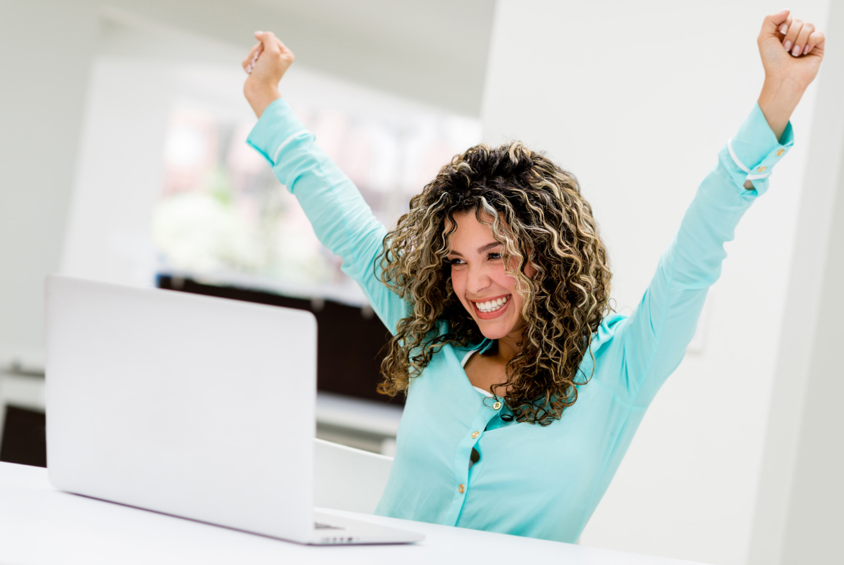 woman celebrating her good GMAT score