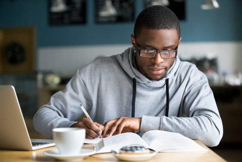 Student studying for the reading comprehension section of the GRE