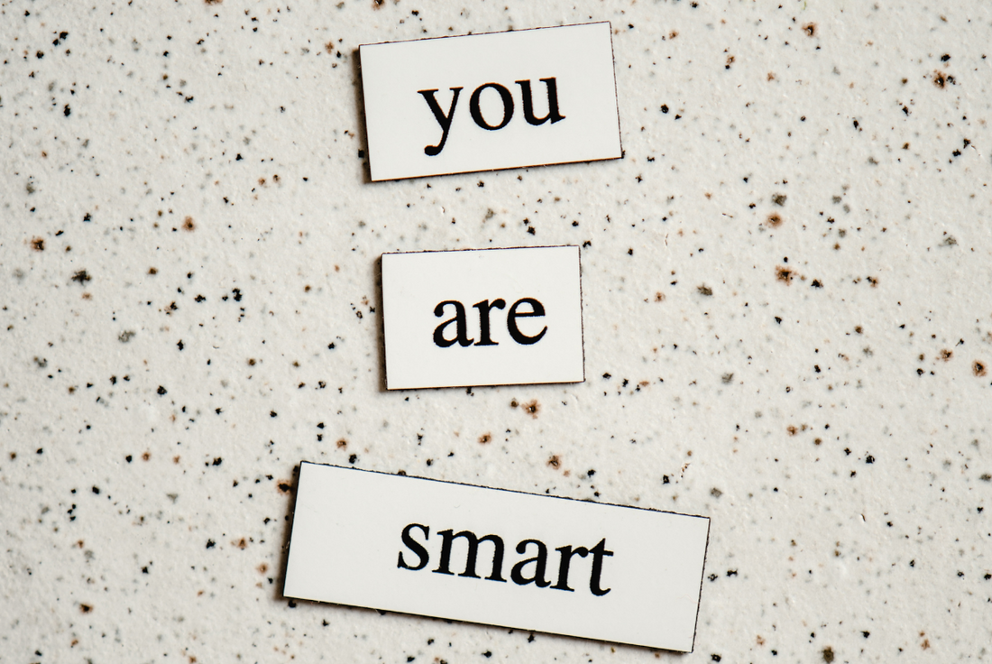 Magnetic words for practicing GRE vocabulary arranged to spell out the sentence "you are smart".