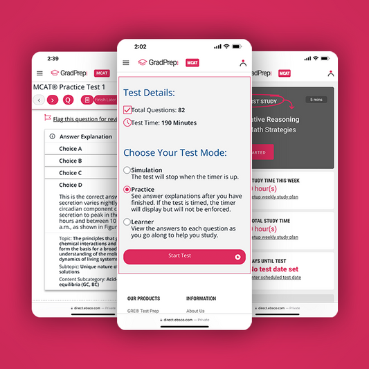 Grad Prep MCAT Test Prep learning platform screenshots